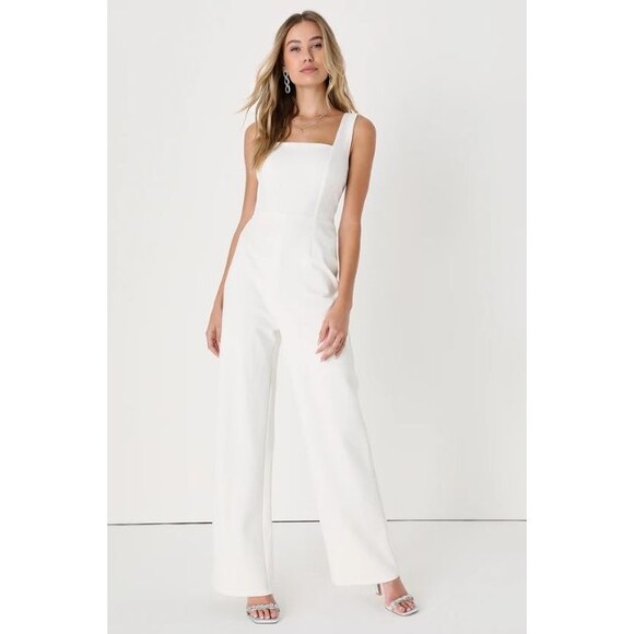 Lulus Ivory Sleeveless‎ Wide Leg Jumpsuit Size XXS Bridal Resort Wear NWT - Picture 1 of 6